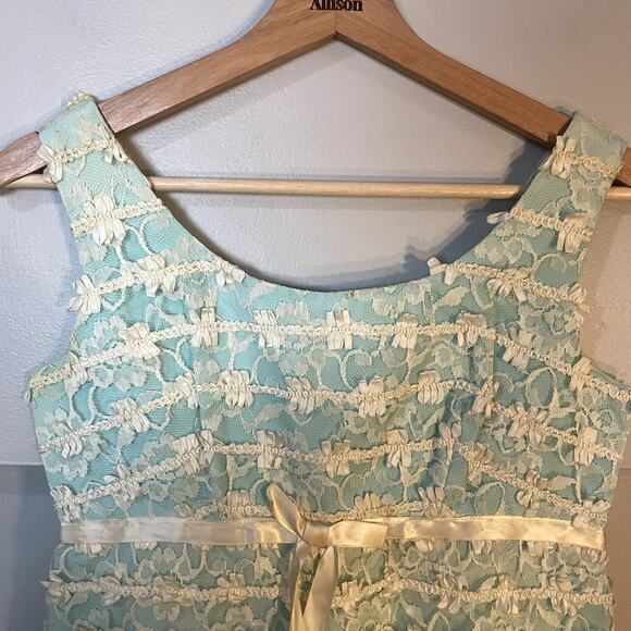 Vintage Handmade Regency Style Floral Lace Blue A-Line Dress SZ S | Bridgerton - Picture 5 of 14